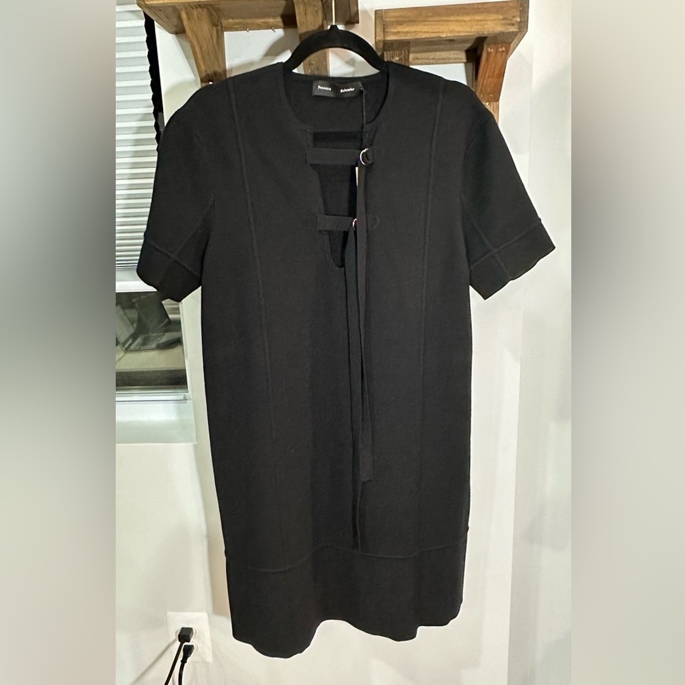 NWT Proenza Schouler Black Knit Short Sleeve Shift Dress D-Ring Buckle Straps L - Picture 11 of 13